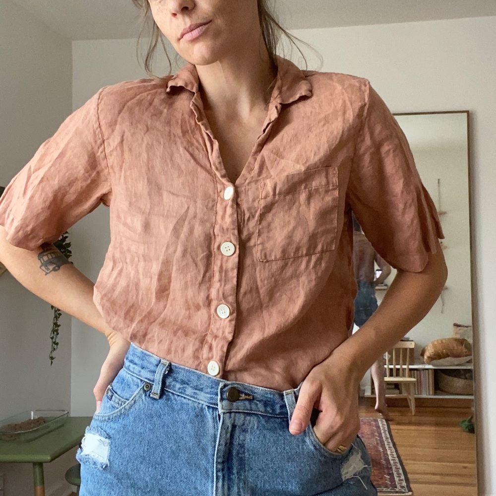 Rachael Harrah button down linen shirt.